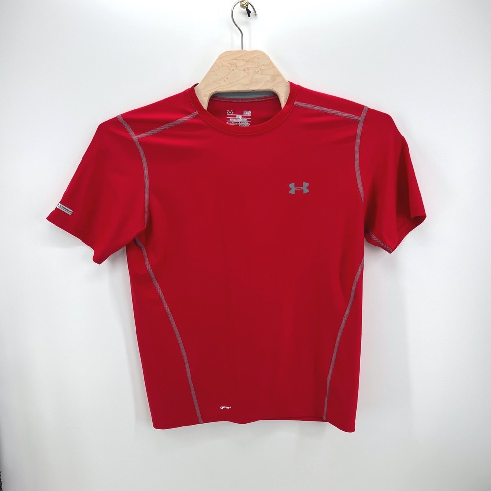 Under Armour HeatGear Shirt Mens Large Red Fitted Athletic Short Sleeve Tee